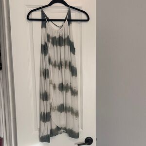 Aakaa White and Olive Tie-Dye Midi Dress